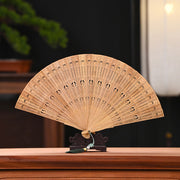 Buddha Stones Peacock Feather Carved Hollow Handheld Small Leaf Red Sandalwood Green Sandalwood Folding Fan 22.5cm Folding Fan BS Green Sandalwood 22.5cm