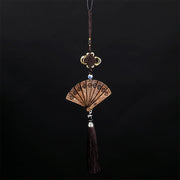 Buddha Stones Nha Trang Agarwood Engraved Hollow Wood Folding Fan Car Hanging Decoration