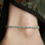 Buddha Stones 925 Sterling Silver Turquoise Small Beads Fish Pattern Protection Anklet