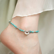 Buddha Stones 925 Sterling Silver Turquoise Small Beads Chinese Lock Charm Strength Anklet Anklet BS 4