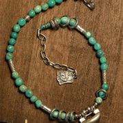 Buddha Stones 925 Sterling Silver Turquoise Small Beads Chinese Lock Charm Strength Anklet Anklet BS 2