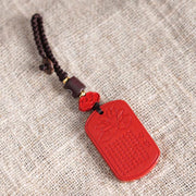 Buddha Stones Natural Cinnabar Heart Sutra Blessing Key Chain