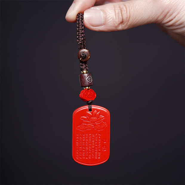 Buddha Stones Natural Cinnabar Heart Sutra Blessing Key Chain