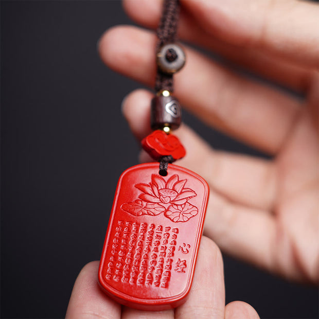 Buddha Stones Natural Cinnabar Heart Sutra Blessing Key Chain