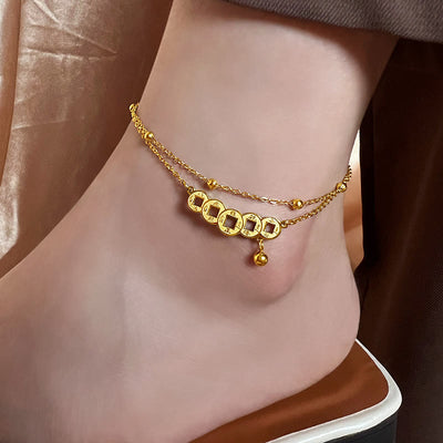 Buddha Stones Copper Coins Attract Wealth Titanium Steel Anklet Anklet BS Anklet(Circumference 21-26cm)