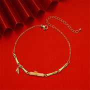 Buddha Stones Golden Bamboo Pattern Wealth Copper Anklet Anklet BS 2