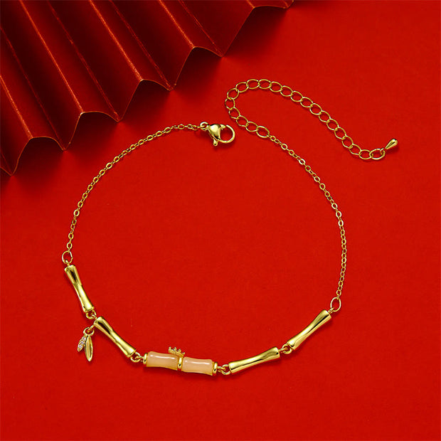 Buddha Stones Golden Bamboo Pattern Wealth Copper Anklet