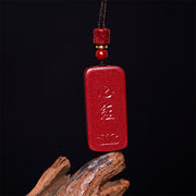 Buddha Stones Cinnabar Lotus Heart Sutra Engraved Blessing Rope Necklace Pendant