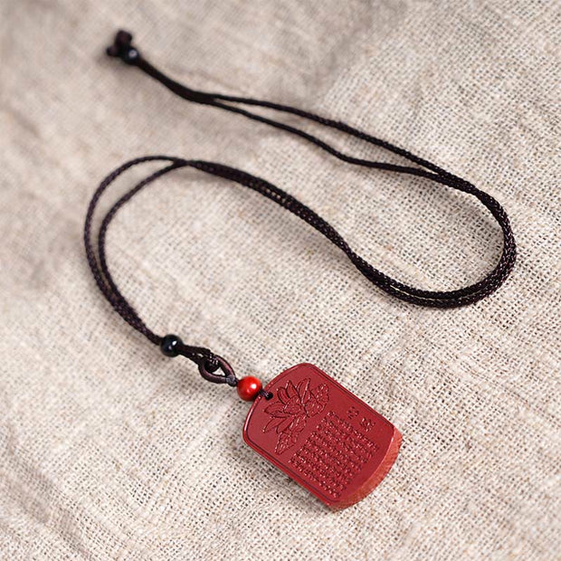 FREE Today: Calm Your Mind Cinnabar Lotus Heart Sutra Necklace Pendant