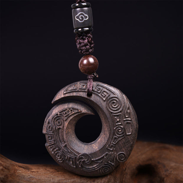 Buddha Stones Ebony Wood Sandalwood One's Luck Improves Design Pattern Peace Necklace Pendant