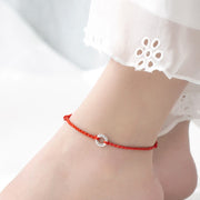 Buddha Stones 925 Sterling Silver Peace Buckle Luck String Braid Rope Anklet Anklet BS Red Anklet(Circumference 30cm)