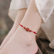 Buddha Stones Cinnabar Four Leaf Clover Blessing String Rope Anklet