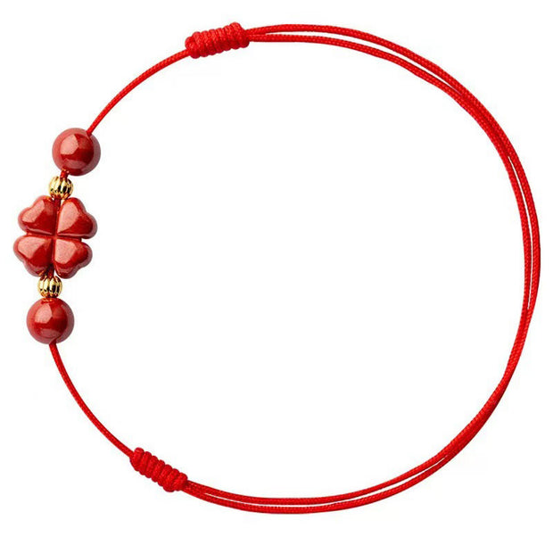 FREE Today: Lucky Blessing Cinnabar Four Leaf Clover String Rope Anklet