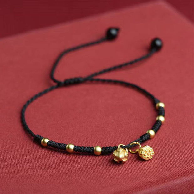 Buddha Stones Lotus Pod Charm Luck String Rope Anklet Anklet BS Black Anklet(Circumference 30cm)