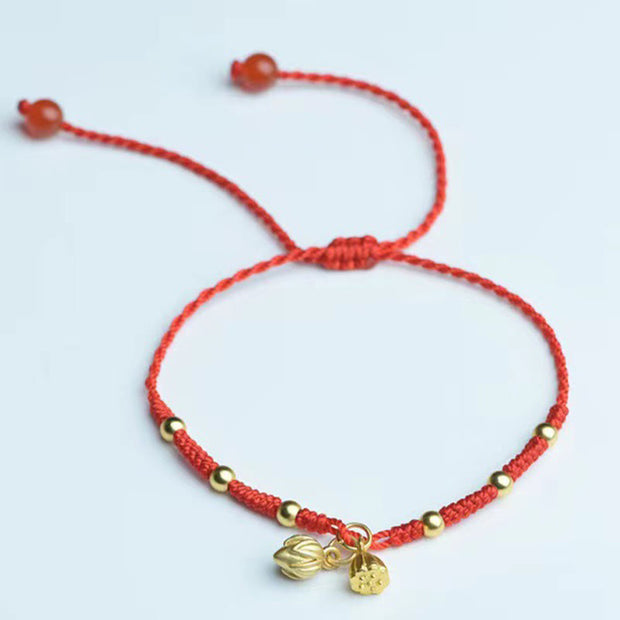 Buddha Stones Lotus Pod Charm Luck String Rope Anklet Anklet BS 3