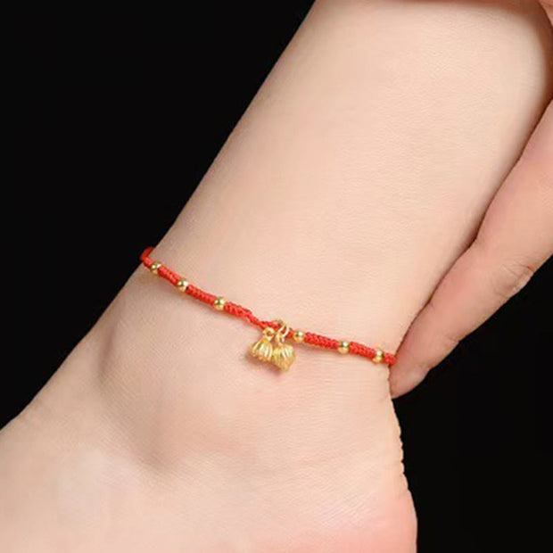 Buddha Stones Lotus Pod Charm Luck String Rope Anklet Anklet BS Red Anklet(Circumference 30cm)