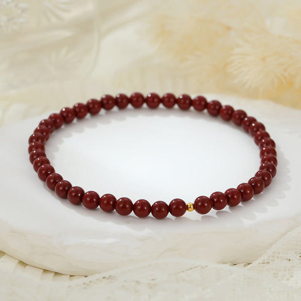 Buddha Stones 925 Sterling Silver Cinnabar Beads Blessing Anklet Anklet BS 6mm Cinnabar(Circumference 26cm)