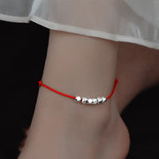 Buddha Stones 925 Sterling Silver Beads Luck Protection Braid Rope Anklet Anklet BS Red Anklet(Circumference 30cm)