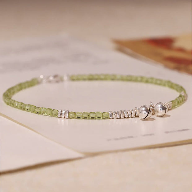 Buddha Stones 925 Sterling Silver Peridot Square Beads Peace Anklet Bracelet Anklet BS 2