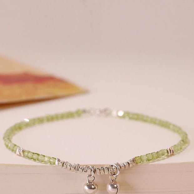 Buddha Stones 925 Sterling Silver Peridot Square Beads Peace Anklet Bracelet Anklet BS 3