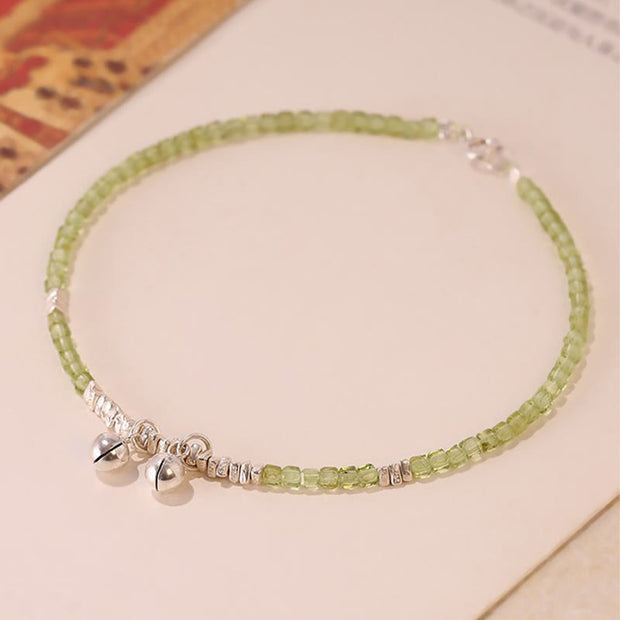 Buddha Stones 925 Sterling Silver Peridot Square Beads Peace Anklet Bracelet Anklet BS 2mm Peridot Bracelet(Wrist Circumference 18cm)