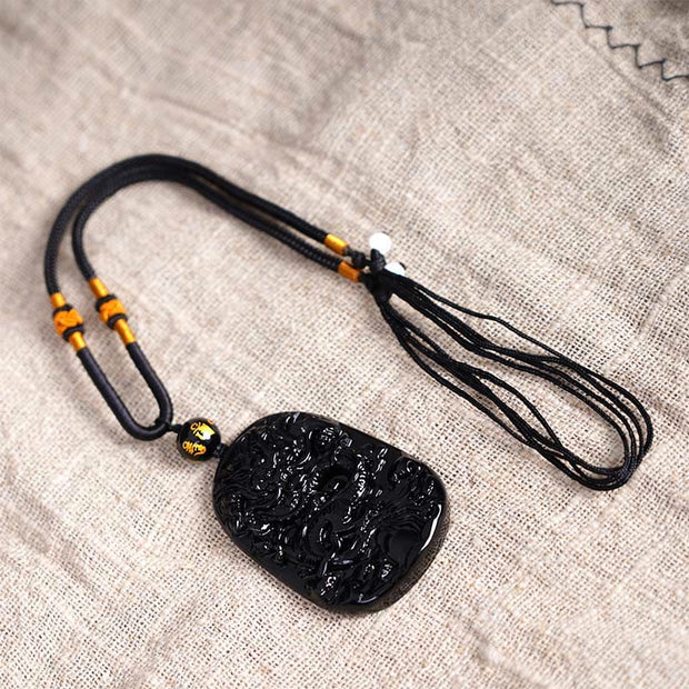 FREE Today: Luck And Protection Black Obsidian Dragon Carved Necklace Pendant