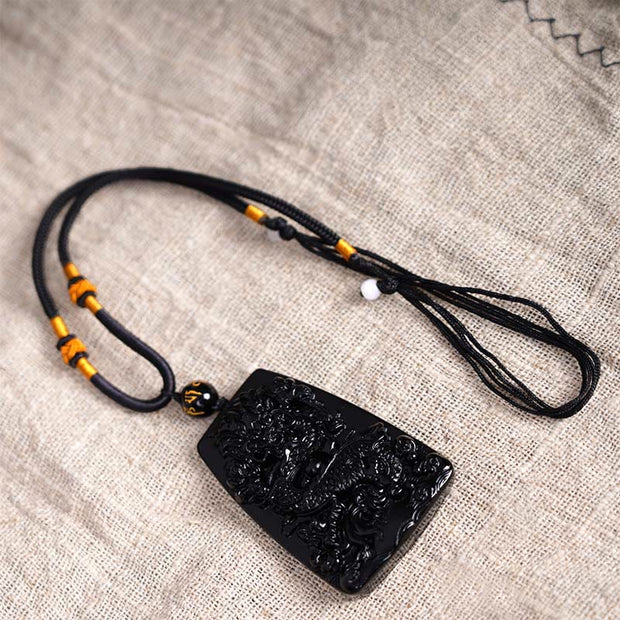 FREE Today: Luck And Protection Black Obsidian Dragon Carved Necklace Pendant