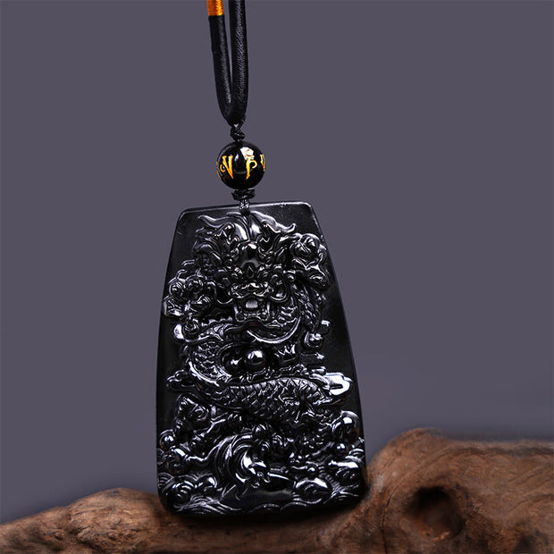 FREE Today: Luck And Protection Black Obsidian Dragon Carved Necklace Pendant