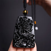 FREE Today: Luck And Protection Black Obsidian Dragon Carved Necklace Pendant