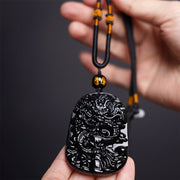 FREE Today: Luck And Protection Black Obsidian Dragon Carved Necklace Pendant