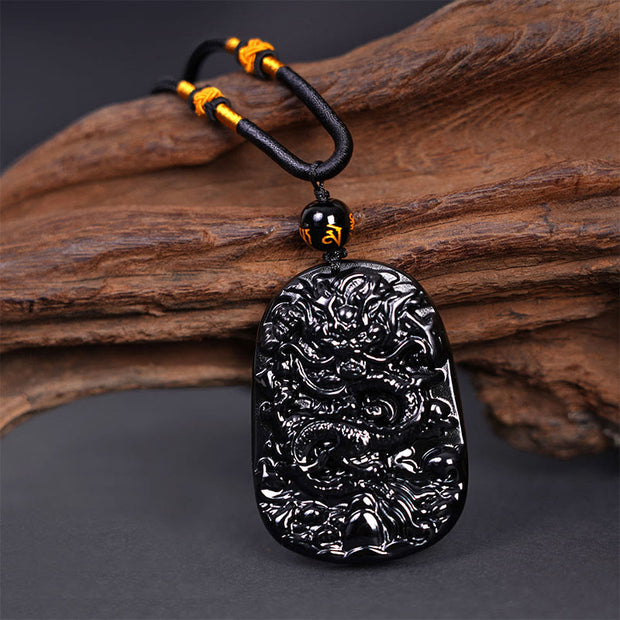 FREE Today: Luck And Protection Black Obsidian Dragon Carved Necklace Pendant