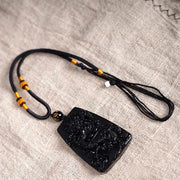 Buddha Stones Black Obsidian Dragon Carved Luck Protection Necklace Pendant