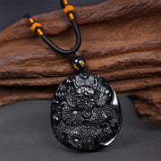 FREE Today: Strength And Power Natural Black Obsidian Round Dragon Carved Necklace Pendant