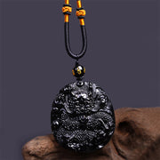 FREE Today: Strength And Power Natural Black Obsidian Round Dragon Carved Necklace Pendant