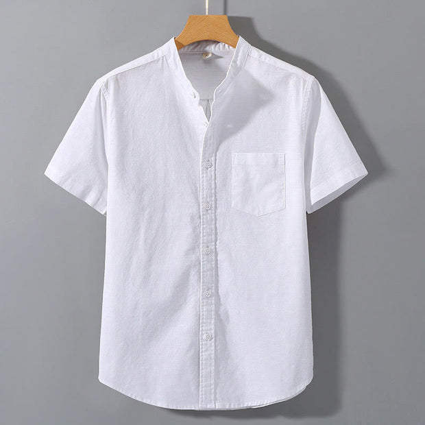 Buddha Stones Summer Men's Short Sleeve Button Down Cotton Linen Shirt Men's Shirts BS White 3XL(Fit for US/UK/AU42; EU52)