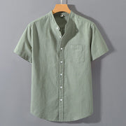 Buddha Stones Summer Men's Short Sleeve Button Down Cotton Linen Shirt