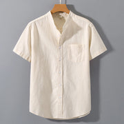 Buddha Stones Summer Men's Short Sleeve Button Down Cotton Linen Shirt