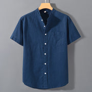 Buddha Stones Summer Men's Short Sleeve Button Down Cotton Linen Shirt Men's Shirts BS SteelBlue 3XL(Fit for US/UK/AU42; EU52)