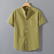 Buddha Stones Summer Men's Short Sleeve Button Down Cotton Linen Shirt