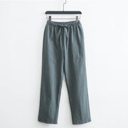 Buddha Stones Men's Solid Color Cotton Linen Casual Drawstring Pants With Pockets