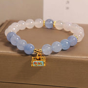 Buddha Stones Natural White Jade Agate Aquamarine Protection Bracelet