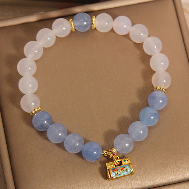 Buddha Stones Natural White Agate Aquamarine Protection Bracelet