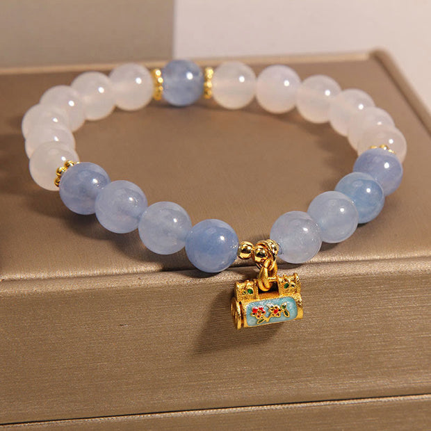 Buddha Stones Natural White Jade Agate Aquamarine Protection Bracelet