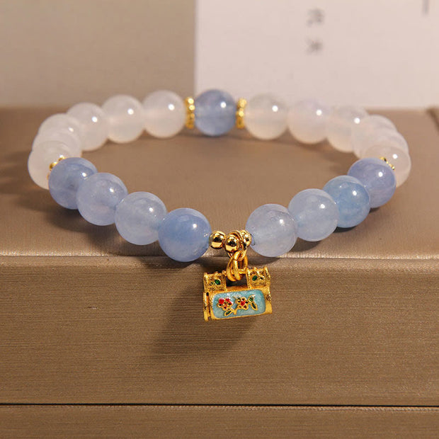 Buddha Stones Natural White Jade Agate Aquamarine Protection Bracelet