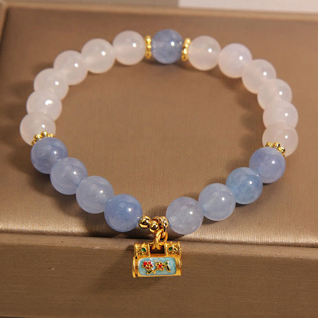 Buddha Stones Natural White Agate Aquamarine Protection Bracelet Bracelet BS 1