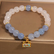 Buddha Stones Natural White Jade Agate Aquamarine Protection Bracelet