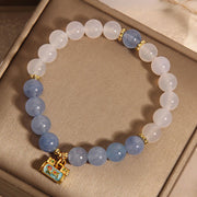 Buddha Stones Natural White Jade Agate Aquamarine Protection Bracelet