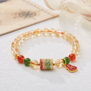 Buddha Stones Natural Citrine Red Agate Green Chalcedony Protection Bracelet Bracelet BS Citrine (Wrist Circumference: 14-16cm)