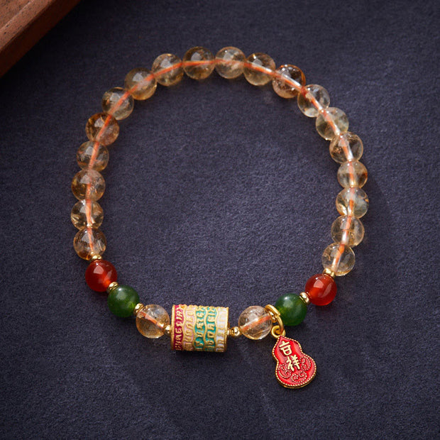 Buddha Stones Natural Citrine Red Agate Green Chalcedony Protection Bracelet Bracelet BS 2