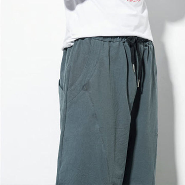 Buddha Stones Casual Men's Solid Color Linen Drawstring Pants With Pockets Men's Pants BS 7